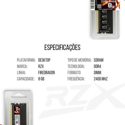 Imagem de Memória Ram Gamer Desktop 8Gb 2400Mhz Ddr4 Firedragon - Rzx