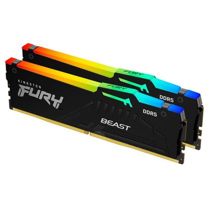 Imagem de Memória RAM Kingston Fury Beast RGB, 16GB (2x8GB), 5600MHz, DDR5, CL40, para Intel XMP, Preto - KF556C40BBAK2-16