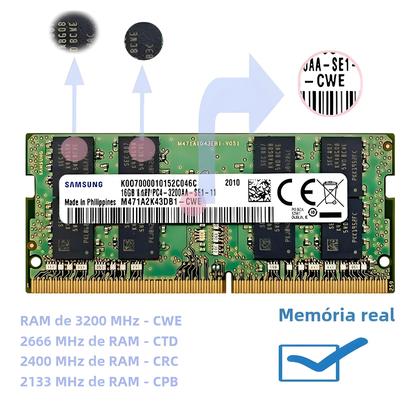 Imagem de Memória RAM Samsung DDR4 SODIMM - 4GB, 8GB, 16GB, 32GB e 64GB (2133MHz/2400MHz/2666MHz)