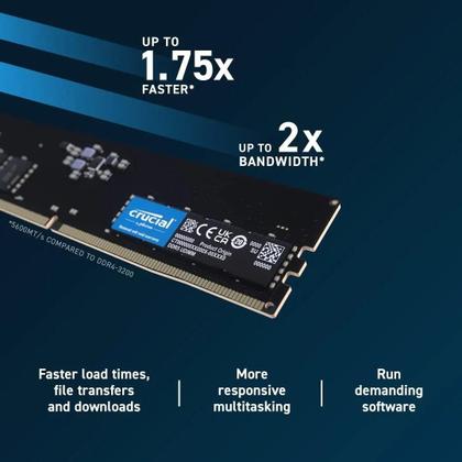Imagem de Memória Ram uDIMM PC DDR5 16GB 5600Mhz CL46 Crucial Basics CT16G56C46U5 Desktop