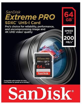 Imagem de Memoria SD Sandisk 64GB Extreme Pro SDHC Uhs-I 200MB/s