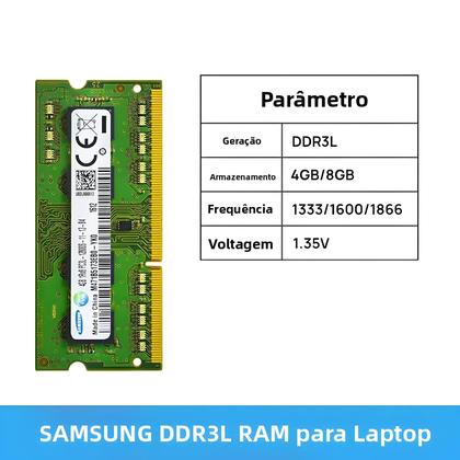 Imagem de Memória SO-DIMM 4GB 8GB DDR3 DDR3L 1333 1600 1866 MT/s MHz Para Laptop Samsung
