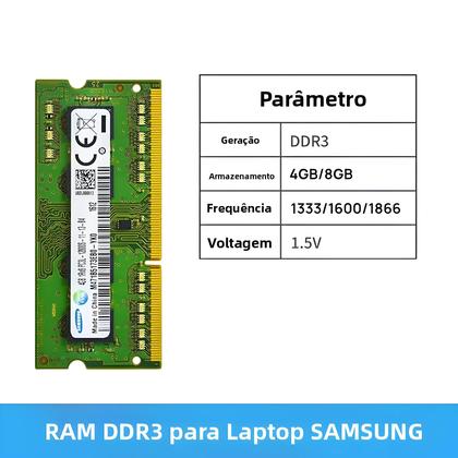 Imagem de Memória SO-DIMM 4GB 8GB DDR3 DDR3L 1333 1600 1866 MT/s MHz Para Laptop Samsung