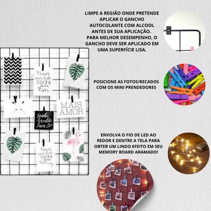 Imagem de Memory Board para Fotos e Recados Com Mini Prendedores + Led e suporte