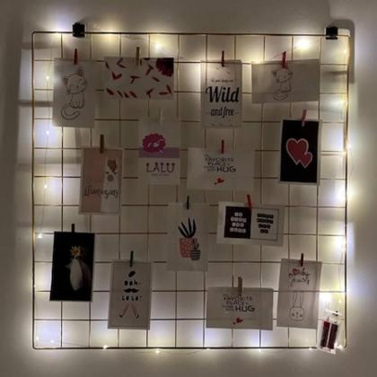 Imagem de Memory Board para Fotos e Recados Com Mini Prendedores + Led e suporte