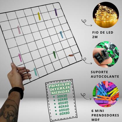 Imagem de Memory Board para Fotos e Recados Com Mini Prendedores + Led e suporte