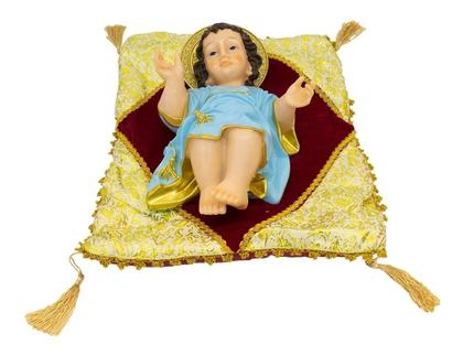 Imagem de Menino Jesus Roupa Azul Solto Almofada 35cm - Enfeite Resina