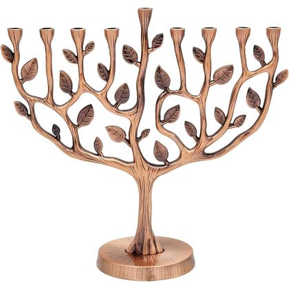 Imagem de Menorah Árvore da Vida Prata Antiga e Acabamento de Ouro (Árvore da Vida Cobre Antigo)