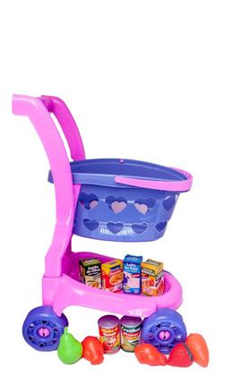 Imagem de Mercado Infantil Completo Carrinho Cesta Caixa Comida 30pç
