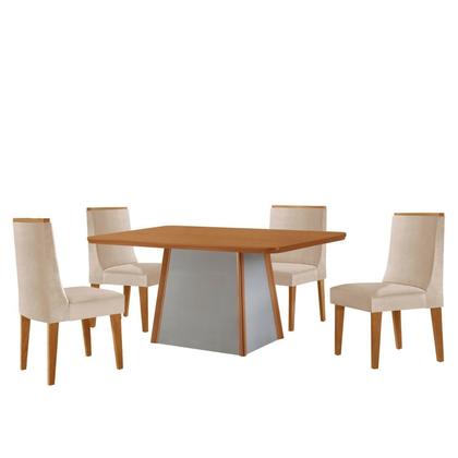 Imagem de Mesa 120cm Tampo Mdf Canto Copo e 4 Cadeiras Merlim Sena