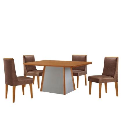Imagem de Mesa 120cm Tampo Mdf Canto Copo e 4 Cadeiras Merlim Sena