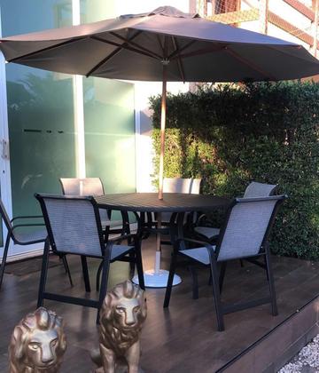 Imagem de Mesa 1,20m Tampo Ripado Alumínio Área Jardim Piscina Cozinha Jantar