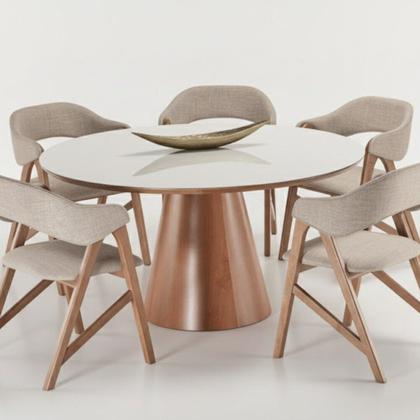 Imagem de Mesa 120x120cm Redonda Tampo MDF e Vidro Pérola Marrom/Amendoa