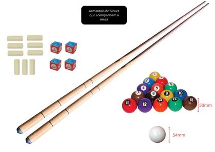 Imagem de Mesa 3 em 1 Sinuca/Bilhar com Tampo Jantar e Ping Pong + Kit