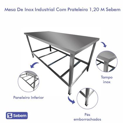 Imagem de Mesa Aço inox Industrial Bancada de Apoio 1,20 metro - Sebem