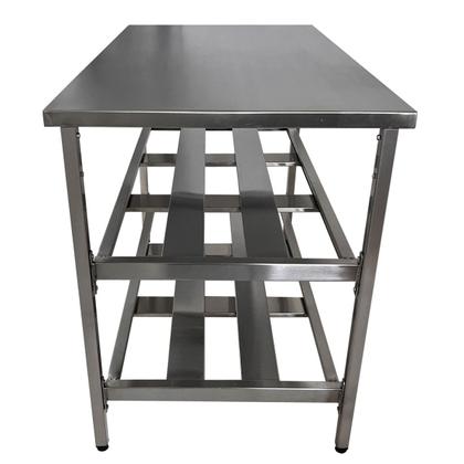 Imagem de Mesa Aço Inox Profissional 100x60x90cm com 2 Prateleiras Fenestradas Nortinox