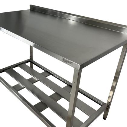 Imagem de Mesa Aço Inox Profissional 110x70x90 cm com Espelho e 1 Prateleira Fenestrada Nortinox