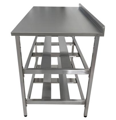 Imagem de Mesa Aço Inox Profissional 130x60x90 cm com 2 Prateleiras Fenestradas com Espelho Nortinox