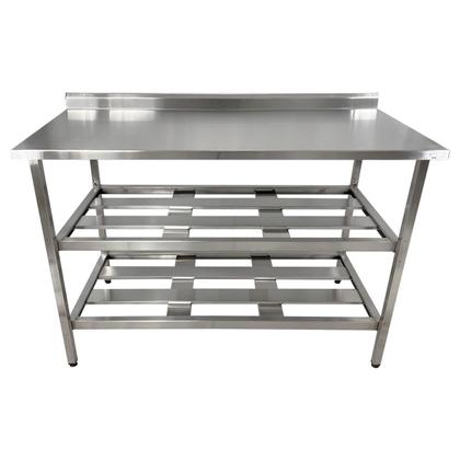 Imagem de Mesa Aço Inox Profissional 130x60x90 cm com 2 Prateleiras Fenestradas com Espelho Nortinox