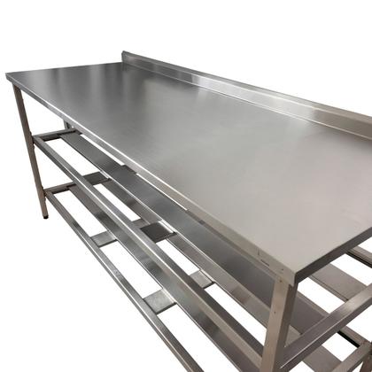 Imagem de Mesa Aço Inox Profissional 190x60x90 cm com 2 Prateleiras Fenestradas com Espelho Nortinox
