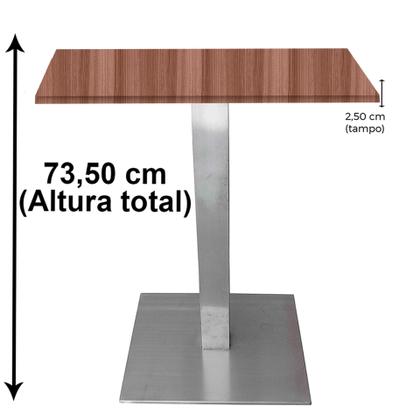 Imagem de Mesa Alpha Inox 73,50 cm (Alt) Base Quadrada Tampo MDP Quadrado 60 cm (Larg) x 2,50 cm (Alt) Walnut