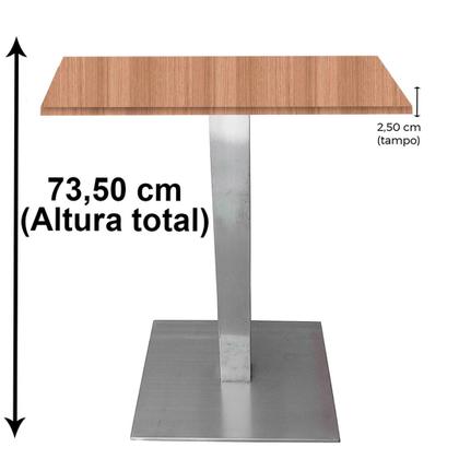 Imagem de Mesa Alpha Inox 73,50 cm (Alt) Base Quadrada Tampo MDP Quadrado 70 cm (Larg) x 2,50 cm (Alt) Noce Natural