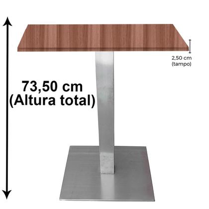 Imagem de Mesa Alpha Inox 73,50 cm (Alt) Base Quadrada Tampo MDP Quadrado 80 cm (Larg) x 2,50 cm (Alt) Walnut