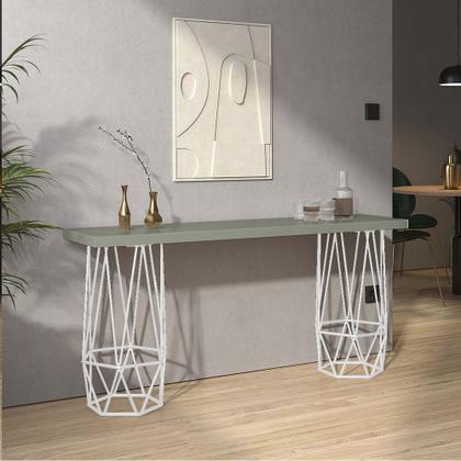 Imagem de Mesa Aparador Buffet Balcão Caleb 150 cm Industrial Ferro Branco Tampo 100% MDF Verde Oliva - Ahz Móveis