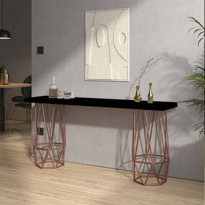 Imagem de Mesa Aparador Buffet Balcão Caleb 90 cm Industrial Ferro Bronze Tampo 100% MDF Preto - Ahz Móveis