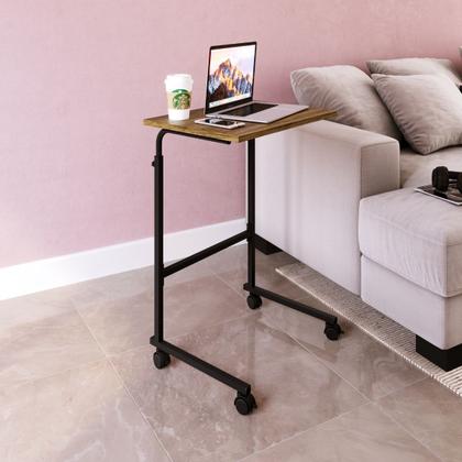 Imagem de Mesa Apoio Com Rodinhas Ajustável Mel/preto Notebook Cama