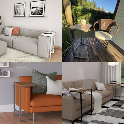 Imagem de Mesa Apoio Lateral Sofá Vintage Aço e Madeira