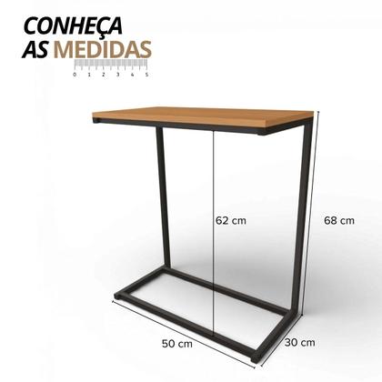 Imagem de Mesa Apoio Lateral Sofá Vintage Aço e Madeira