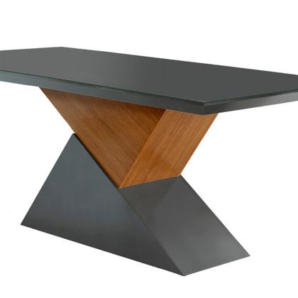 Imagem de Mesa Aster 180 Cm Tampo Em MDF e Vidro Com Canto Reto