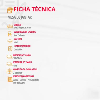 Imagem de Mesa Aster 180cm Com Tampo Em MDF e Vidro Canto Copo