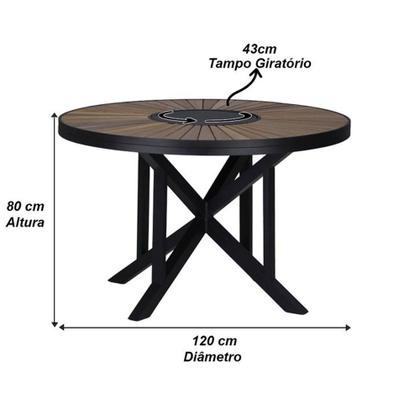 Imagem de Mesa Atenas Redonda 120cm Tampo Madeira Giratório em Alumínio Trama Original