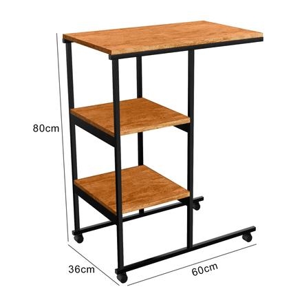 Imagem de Mesa Auxiliar Apoio Lateral Aço Com Rodinhas Sofá Notebook