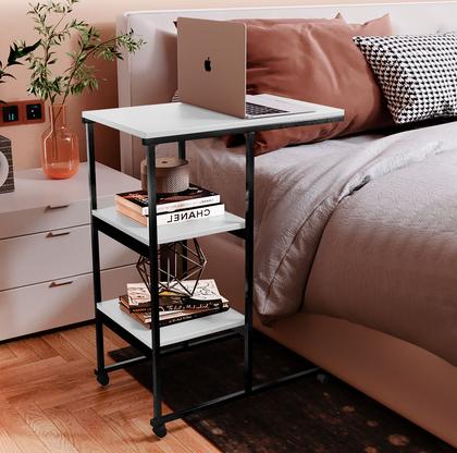 Imagem de Mesa Auxiliar Apoio Lateral Aço Com Rodinhas Sofá Notebook