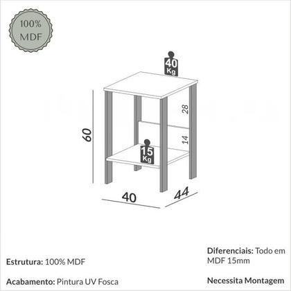 Imagem de Mesa Auxiliar Escritório MDF Industrial Freijó/Preto Fosco