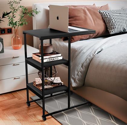 Imagem de Mesa  auxiliar fit c/ rodizio computador pratica e moderna- mdf/ferro 60 cm -preto