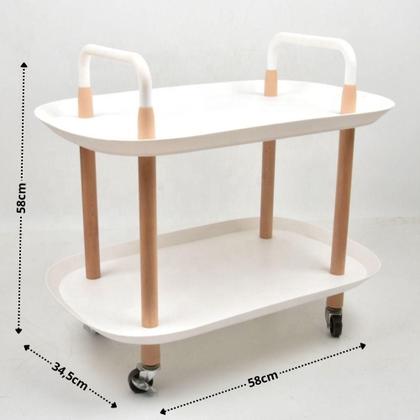Imagem de Mesa Auxiliar Lateral de Madeira com 2 Prateleiras  Carrinho Organizador Multiuso para Sala, Escritório e Churrasqueira