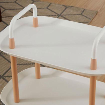 Imagem de Mesa Auxiliar Lateral de Madeira com 2 Prateleiras  Carrinho Organizador Multiuso para Sala, Escritório e Churrasqueira