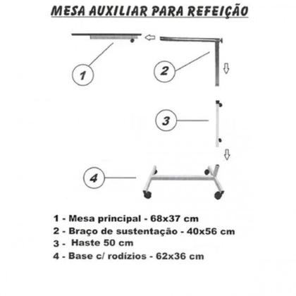 Imagem de Mesa Auxiliar Refeição Para Acamados Médica Hospital C/ Roda
