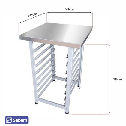 Imagem de Mesa Bancada Estante Inox para Forno Gran Chef FCV Gpaniz com Suporte Assadeira 35x35