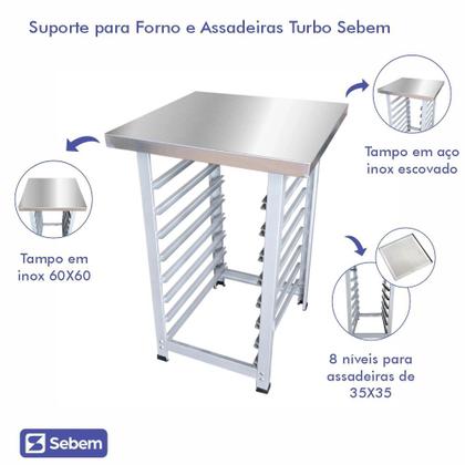 Imagem de Mesa Bancada Estante Inox para Forno Gran Chef FCV Gpaniz com Suporte Assadeira 35x35
