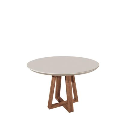 Imagem de Mesa Bennett Redonda 115cm com Tampo de Vidro Branco/Marrom/Off White Fosco