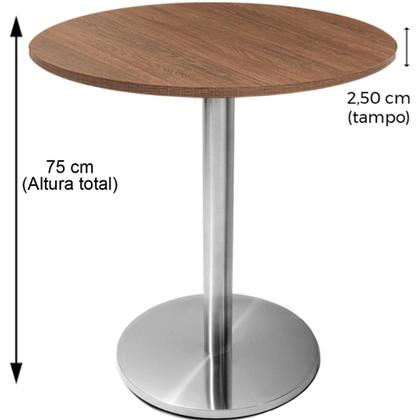 Imagem de Mesa Beta em Inox 75 cm (Altura) com Disco Redondo com Tampo em MDP Redondo 80 cm Cor Imbuia