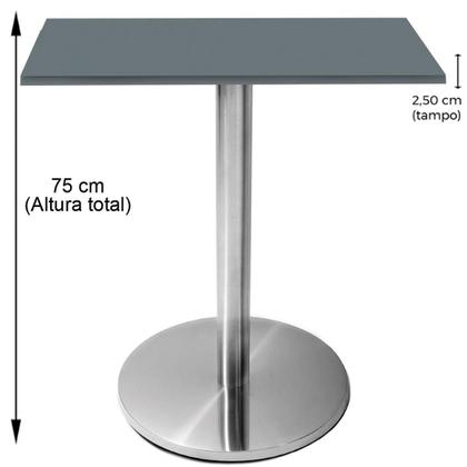 Imagem de Mesa Beta Inox 75 cm (Altura) Disco Redondo Tampo MDP Quadrado 70 cm (Larg) x 2,50 cm (Alt) Grafito