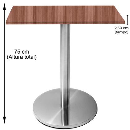 Imagem de Mesa Beta Inox 75 cm (Altura) Disco Redondo Tampo MDP Quadrado 70 cm (Larg) x 2,50 cm (Alt) Walnut