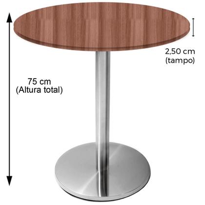 Imagem de Mesa Beta Inox 75 cm (Altura) Disco Redondo Tampo MDP Redondo 80 cm (Larg) x 2,50 cm (Alt) Walnut