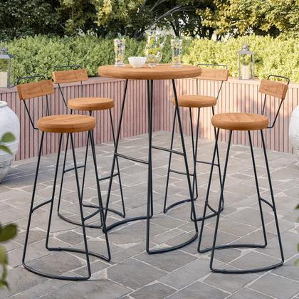 Imagem de Mesa Bistrô Bar Alta Estrutura Em Aço Ravi D01 Peroba Rosa - Lyam Decor